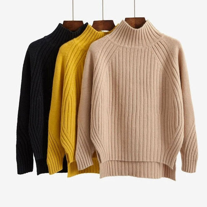 Women's Ribbed Knit Mock-Neck Long Sleeve Sweater