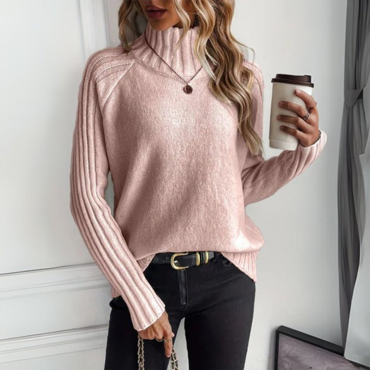 Women's Ribbed Raglan-Sleeve Turtleneck Sweater - Pink