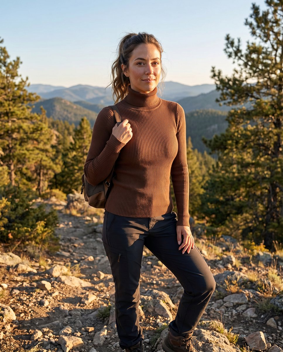 Women's Ribbed Turtleneck Lightweight Knit Sweater - Dark Brown