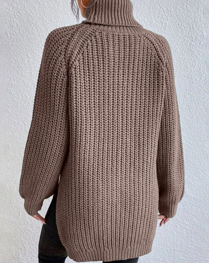 Women's Ribbed Turtleneck Long-Sleeve Knit Sweater