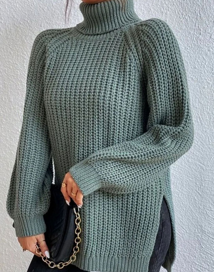 Women's Ribbed Turtleneck Long-Sleeve Knit Sweater