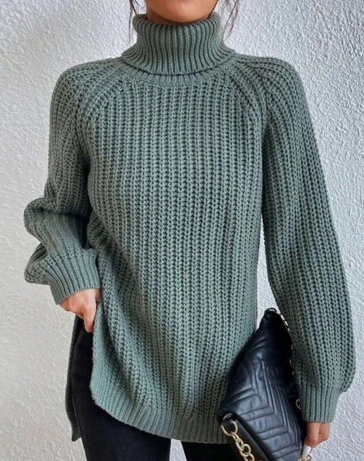 Women's Ribbed Turtleneck Long-Sleeve Knit Sweater - Green