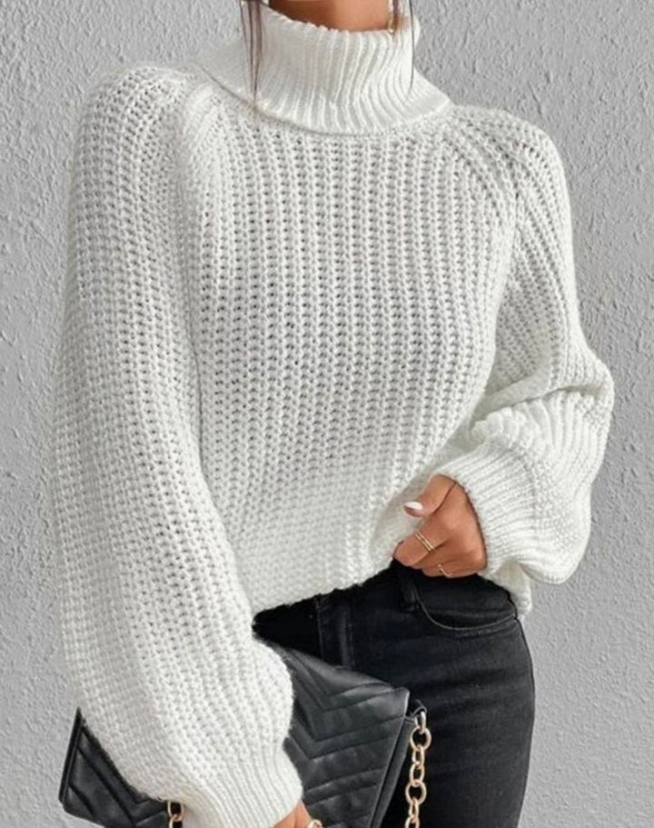 Women's Ribbed Turtleneck Long-Sleeve Knit Sweater