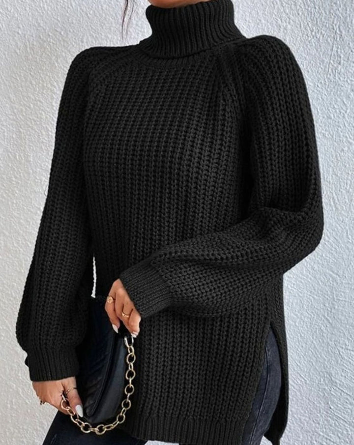 Women's Ribbed Turtleneck Long-Sleeve Knit Sweater