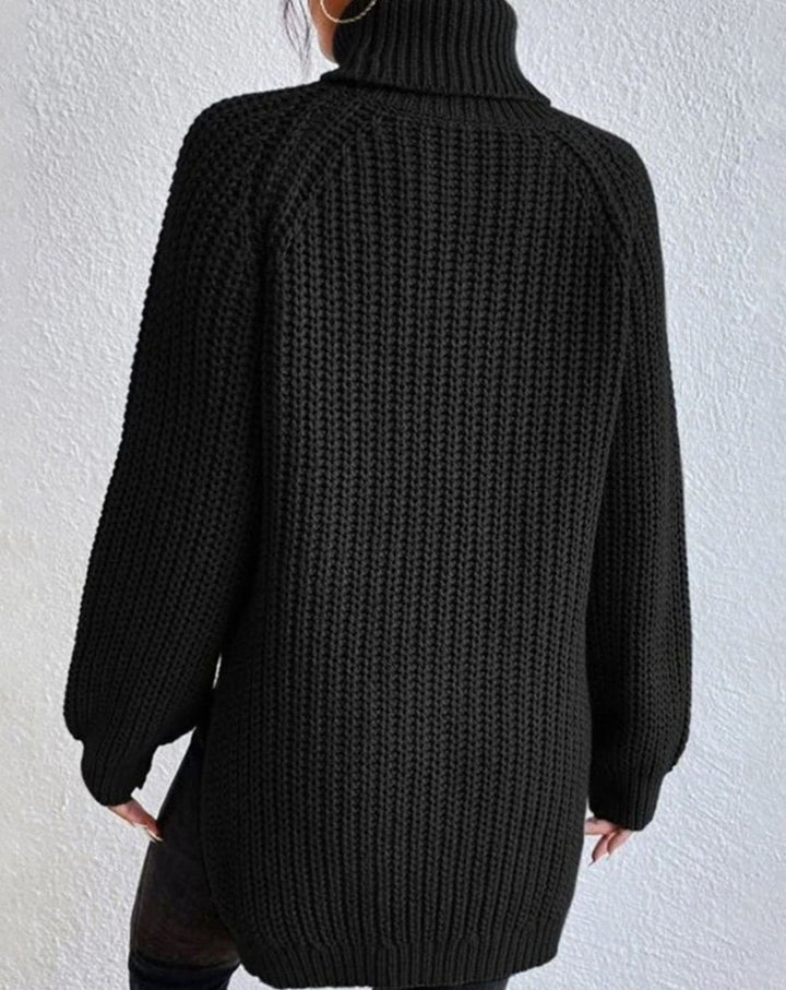 Women's Ribbed Turtleneck Long-Sleeve Knit Sweater