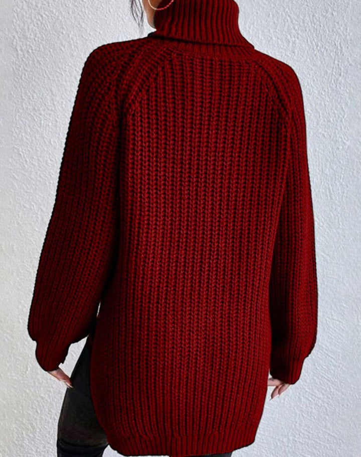 Women's Ribbed Turtleneck Long-Sleeve Knit Sweater