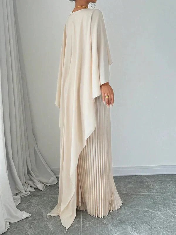 Women's Satin Cape Overlay Pleated Maxi Dress