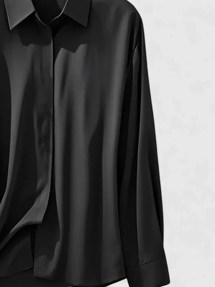 Women's Satin Concealed-Placket Long-Sleeve Button-Down Shirt