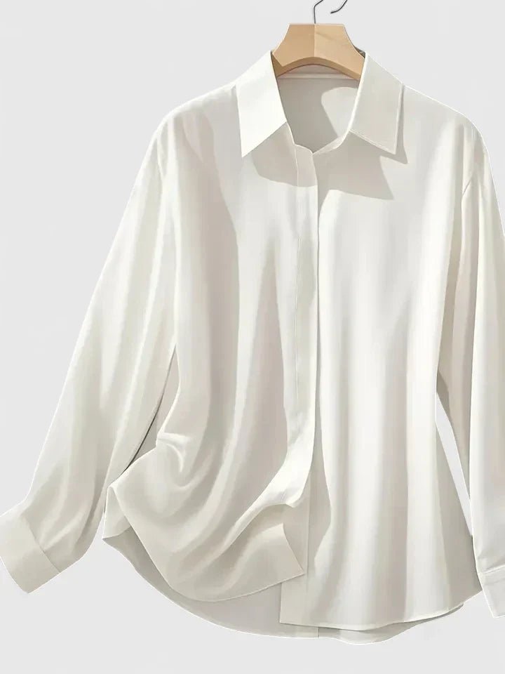Women's Satin Concealed-Placket Long-Sleeve Button-Down Shirt