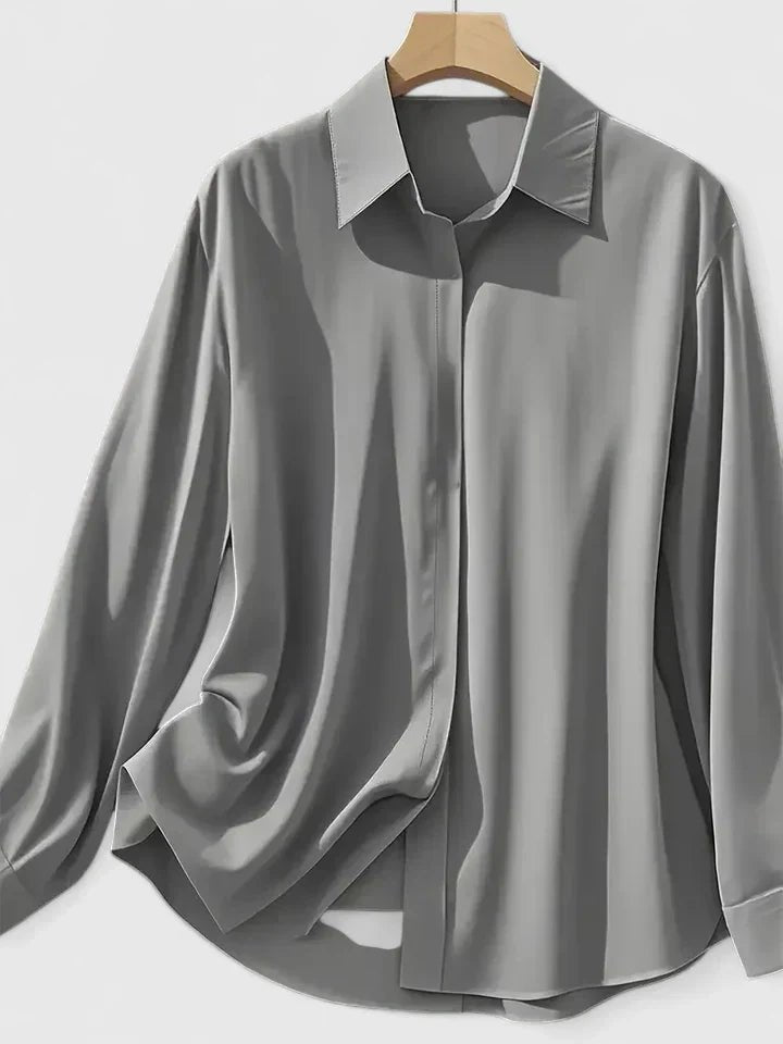Women's Satin Concealed-Placket Long-Sleeve Button-Down Shirt