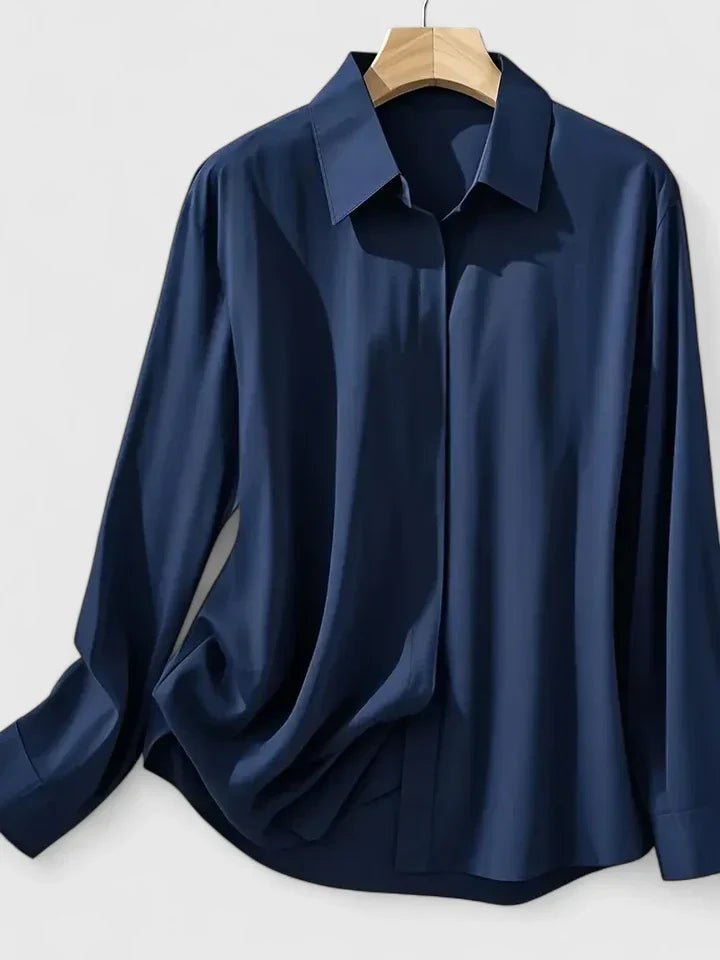 Women's Satin Concealed-Placket Long-Sleeve Button-Down Shirt