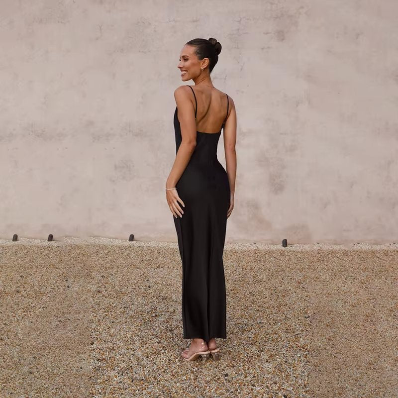 Women's Satin Cowl-Neck Open-Back Body-Con Maxi Dress