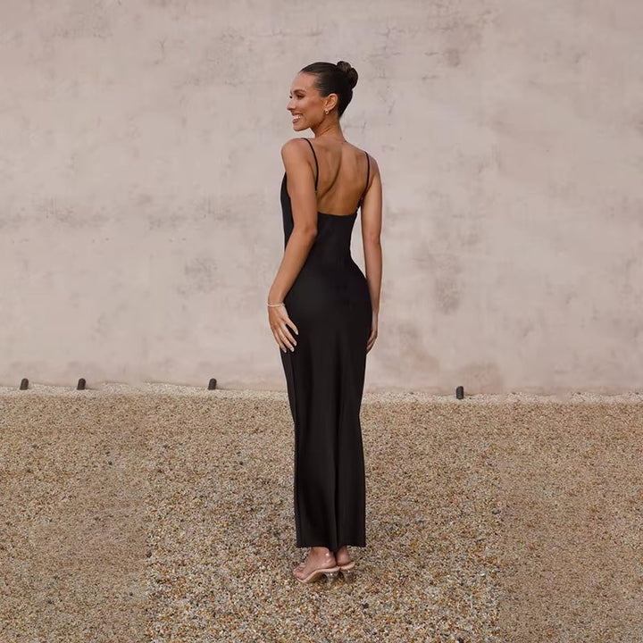 Women's Satin Cowl-Neck Open-Back Body-Con Maxi Dress