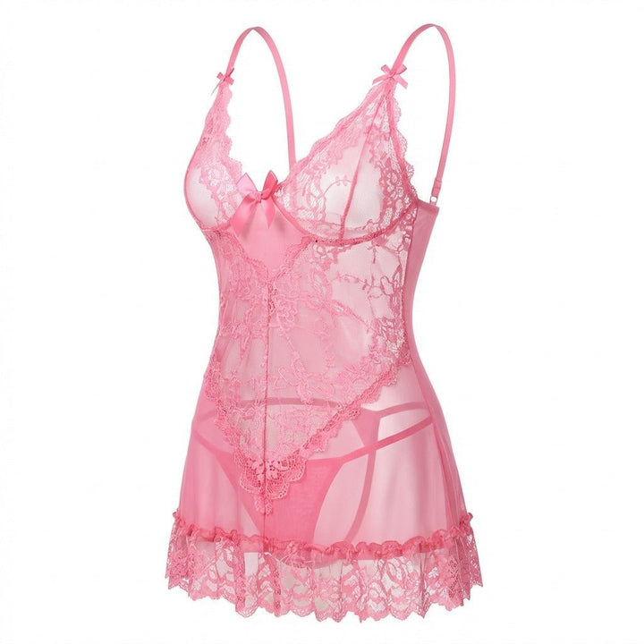 Women's Sheer Mesh Floral Lace Satin-Bow Chemise Slip - Pink