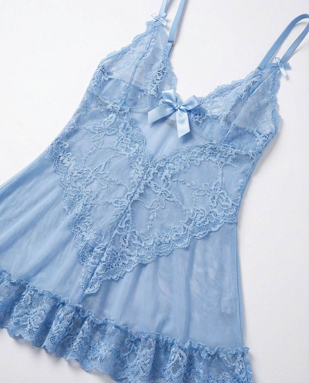 Women's Sheer Mesh Floral Lace Satin-Bow Chemise Slip