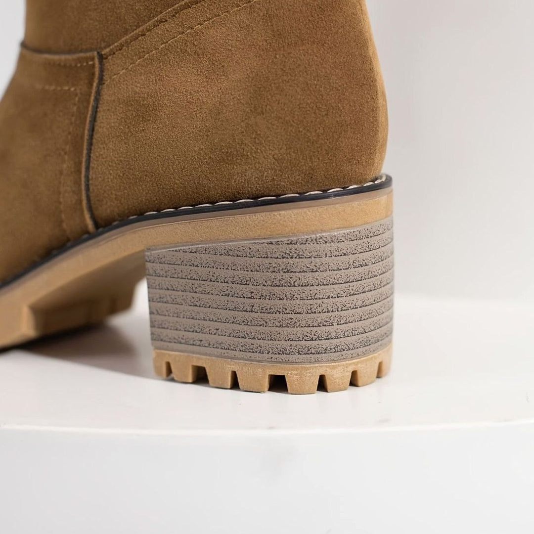 Women's Sherpa-Cuffed Slip-On Block Heel Winter Snow Boots