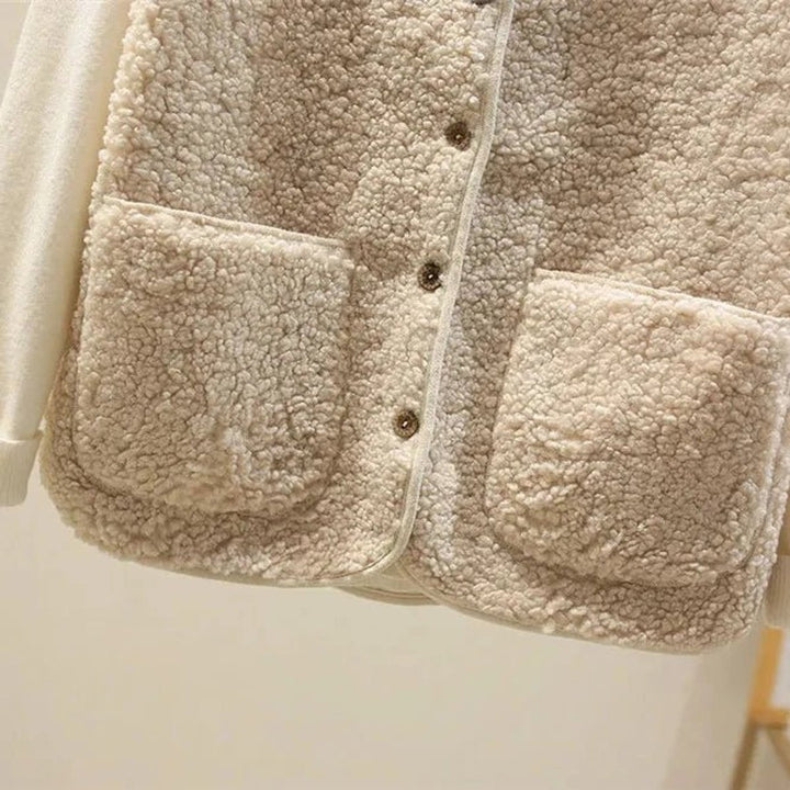 Women's Sherpa Fleece Button-Front Puffer Vest Sleeveless Jacket