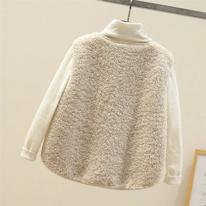 Women's Sherpa Fleece Button-Front Puffer Vest Sleeveless Jacket