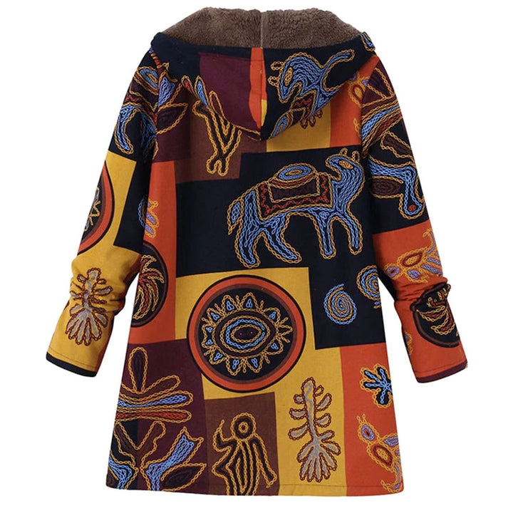 Women's Sherpa-Lined Hooded Floral Coat Long-Sleeve Zip-Up Jacket - Orange