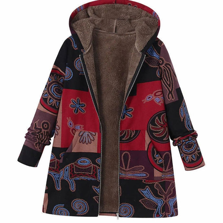Women's Sherpa-Lined Hooded Floral Coat Long-Sleeve Zip-Up Jacket - Brown