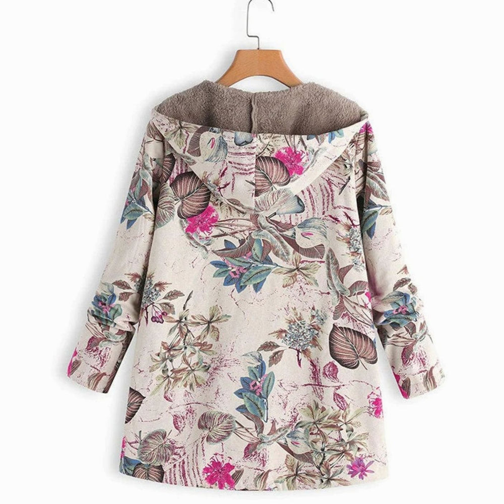 Women's Sherpa-Lined Hooded Floral Coat Long-Sleeve Zip-Up Jacket