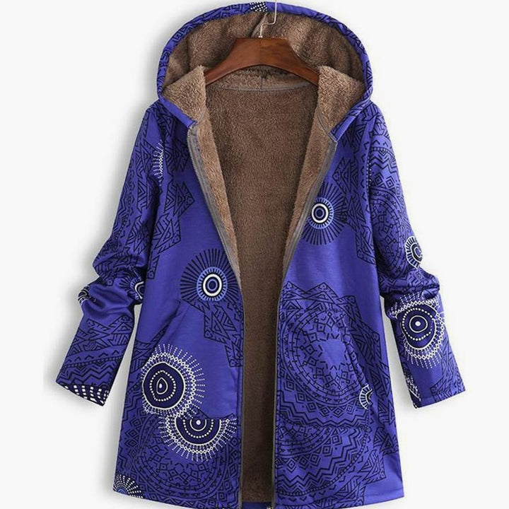 Women's Sherpa-Lined Hooded Floral Coat Long-Sleeve Zip-Up Jacket - Purple