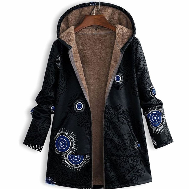 Women's Sherpa-Lined Hooded Floral Coat Long-Sleeve Zip-Up Jacket - Black