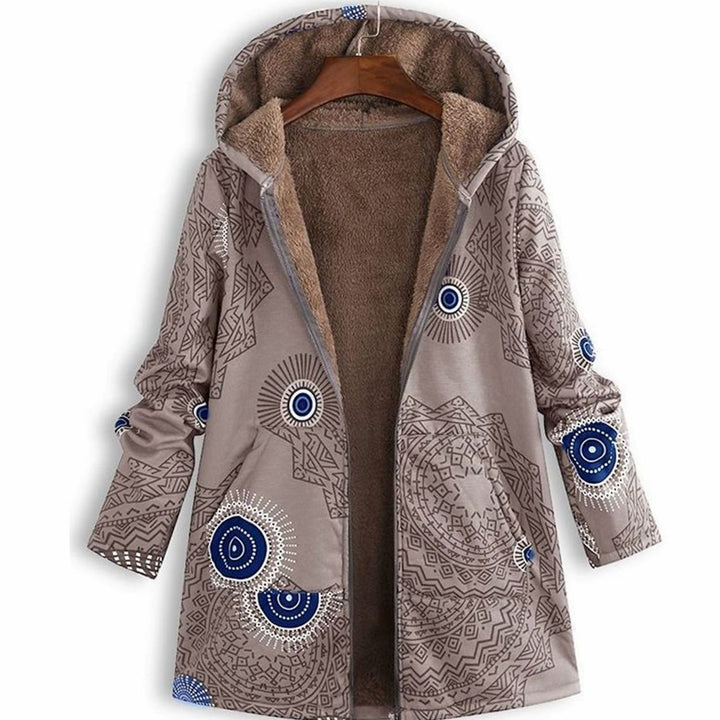 Women's Sherpa-Lined Hooded Floral Coat Long-Sleeve Zip-Up Jacket - Grey