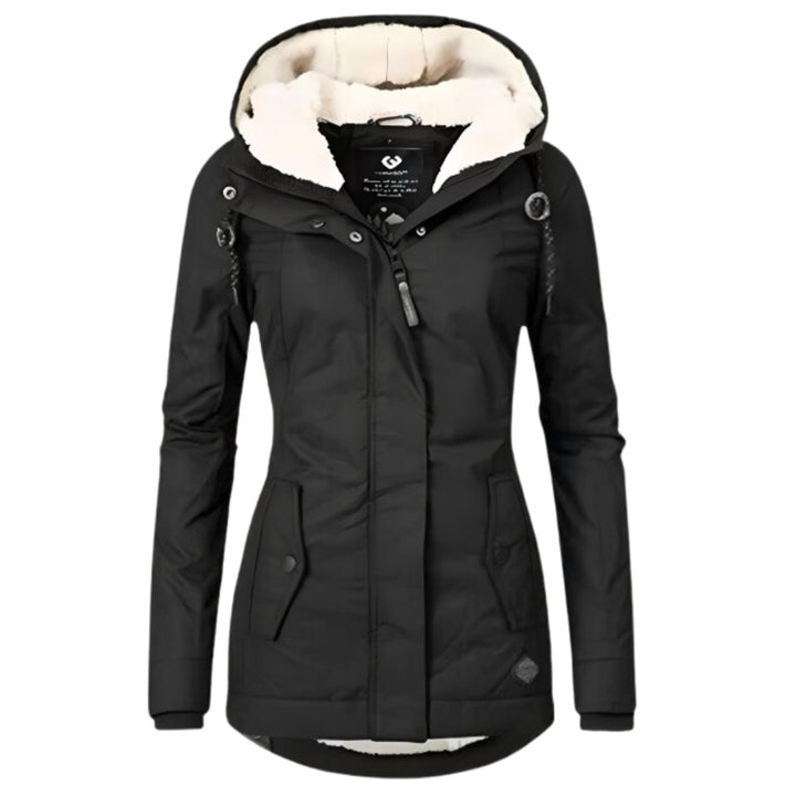Women's Sherpa-Lined Hooded Slim-Fit Winter Parka Coat - Black