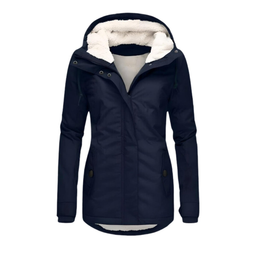 Women's Sherpa-Lined Hooded Slim-Fit Winter Parka Coat - Navy Blue