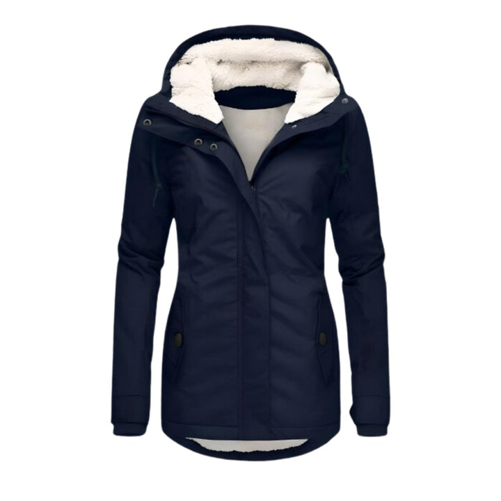 Women's Sherpa-Lined Hooded Slim-Fit Winter Parka Coat - Navy Blue