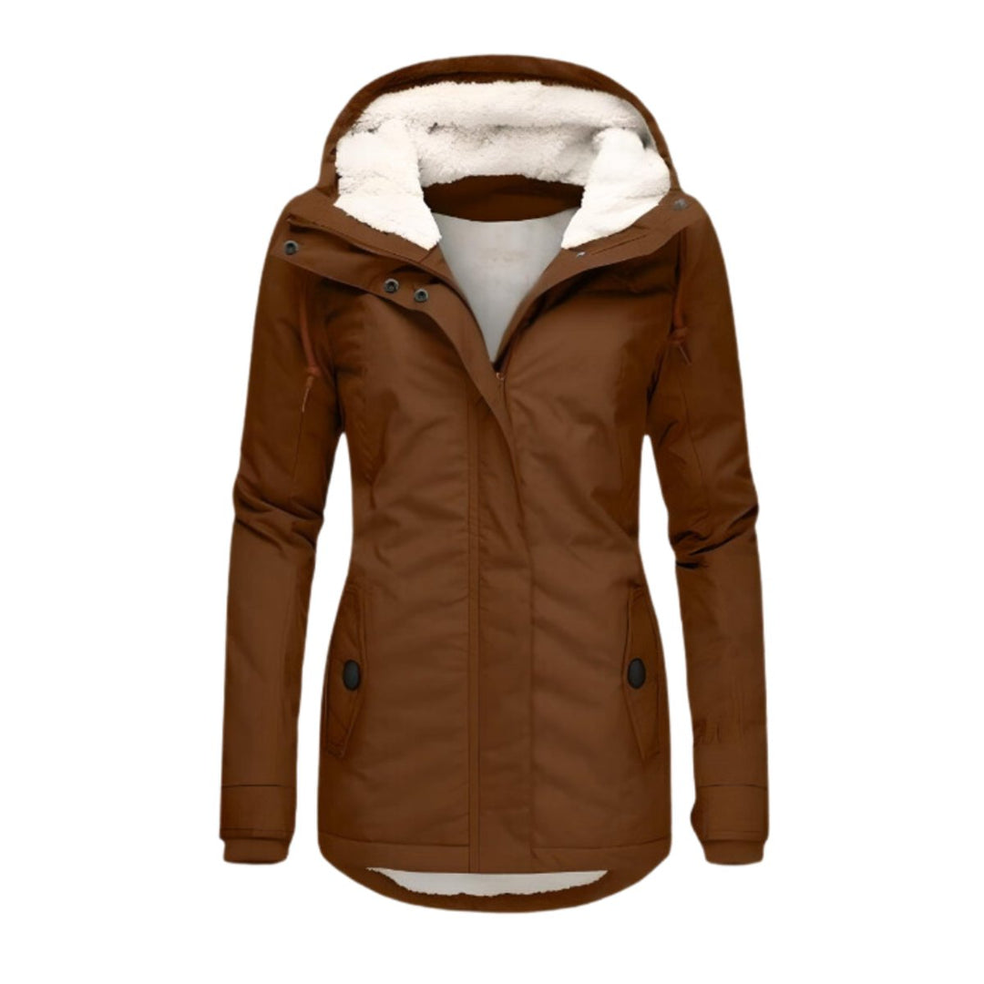 Women's Sherpa-Lined Hooded Slim-Fit Winter Parka Coat - Brown