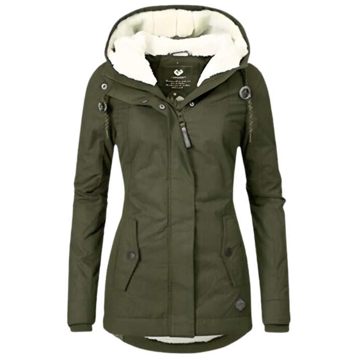 Women's Sherpa-Lined Hooded Slim-Fit Winter Parka Coat - Army Green