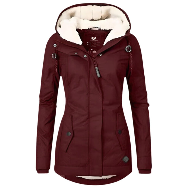 Women's Sherpa-Lined Hooded Slim-Fit Winter Parka Coat - Wine Red