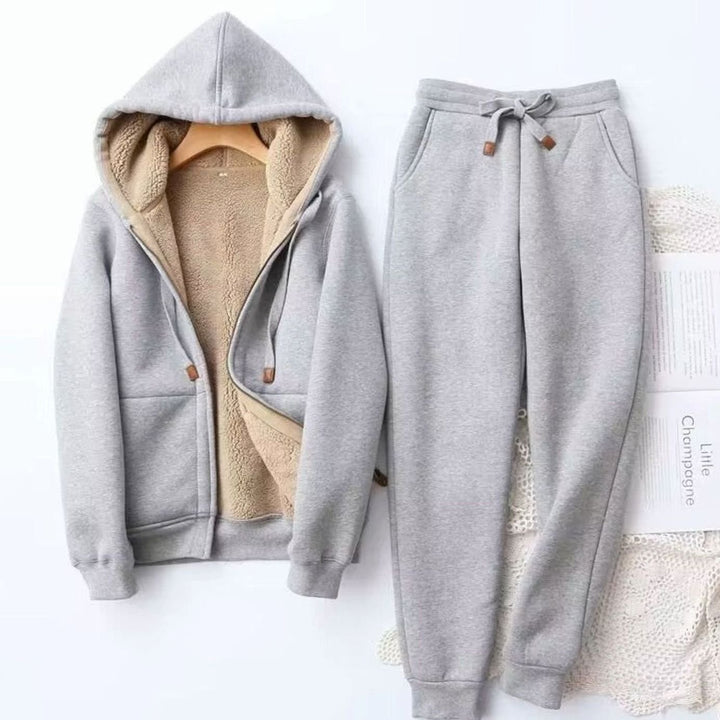 Women's Sherpa-Lined Winter Hoodie Jogger Set - Grey