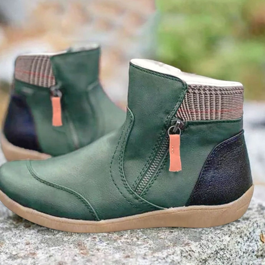 Women's Side-Zip Leather-Finish Colorblock Ankle Boots - Green