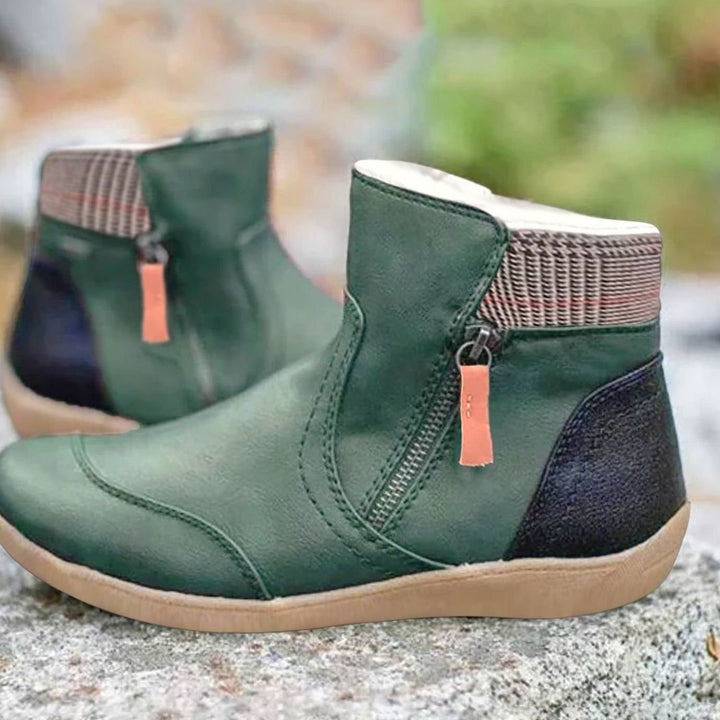 Women's Side-Zip Leather-Finish Colorblock Ankle Boots - Green