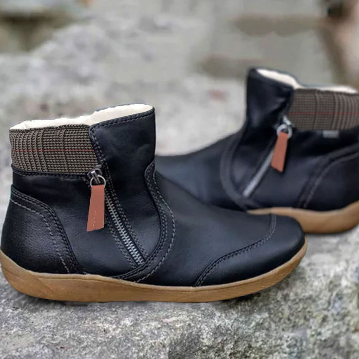 Women's Side-Zip Leather-Finish Colorblock Ankle Boots - Black