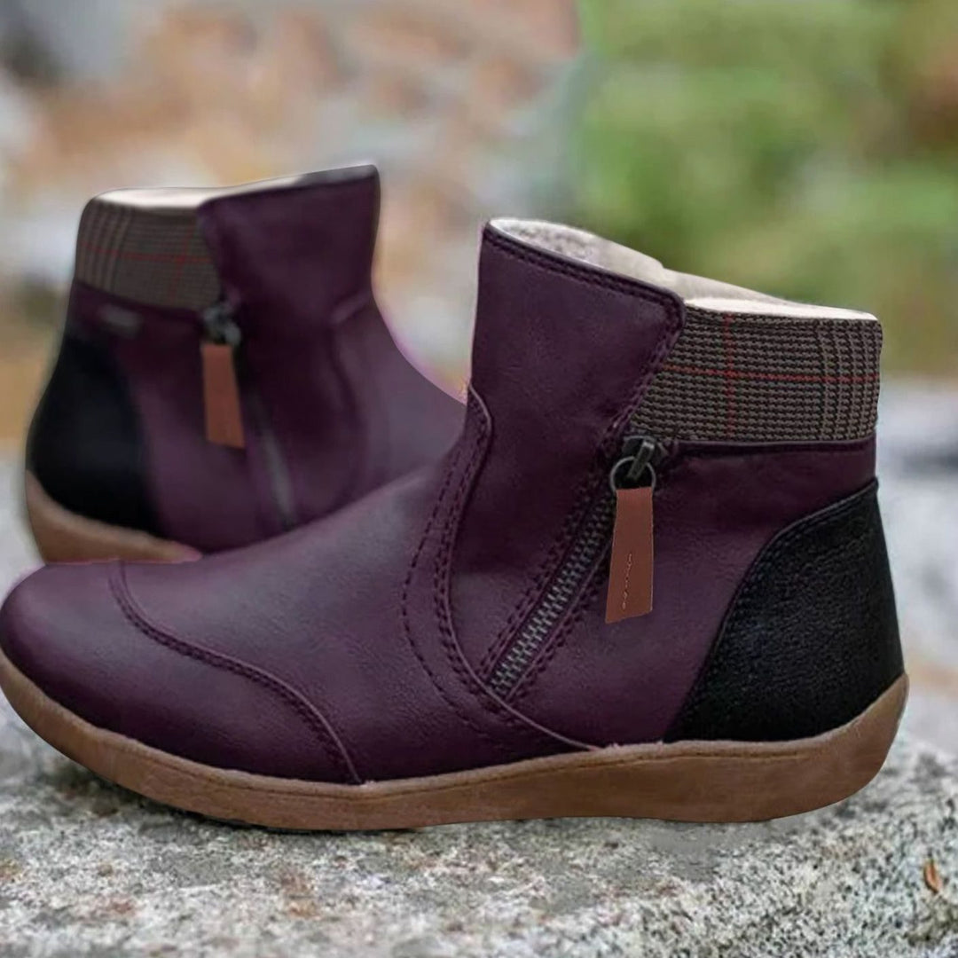 Women's Side-Zip Leather-Finish Colorblock Ankle Boots - Purple