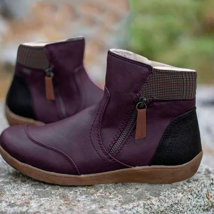 Women's Side-Zip Leather-Finish Colorblock Ankle Boots - Purple