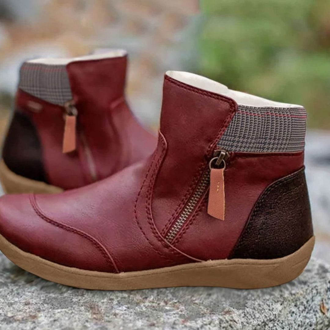 Women's Side-Zip Leather-Finish Colorblock Ankle Boots - Red