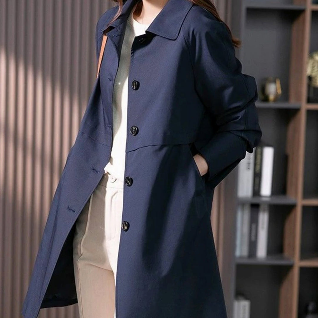 Women's Single-Breasted Longline Button-Front Trench Coat