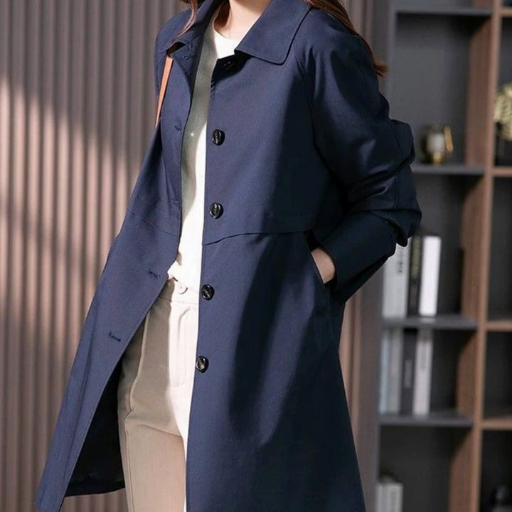 Women's Single-Breasted Longline Button-Front Trench Coat