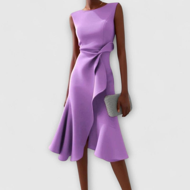 Women's Sleeveless Asymmetrical Ruffle Midi Dress - Purple