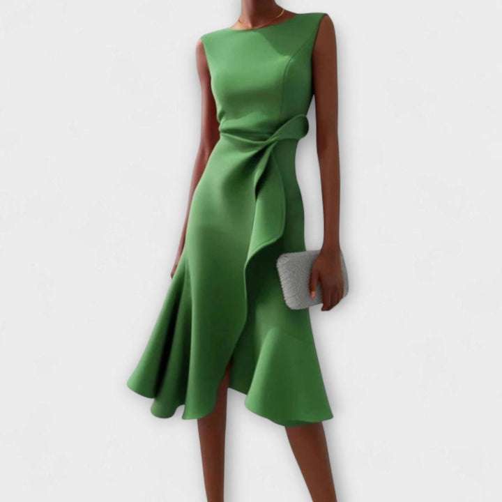 Women's Sleeveless Asymmetrical Ruffle Midi Dress - Green