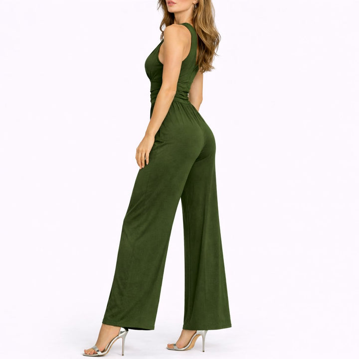 Women's Sleeveless Deep V-Neck Wide-Leg Jumpsuit