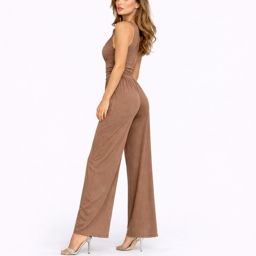 Women's Sleeveless Deep V-Neck Wide-Leg Jumpsuit