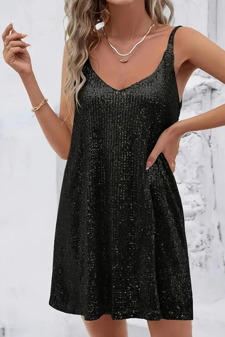 Women's Sleeveless Sequin Mini Evening Gown Cocktail Dress - Black