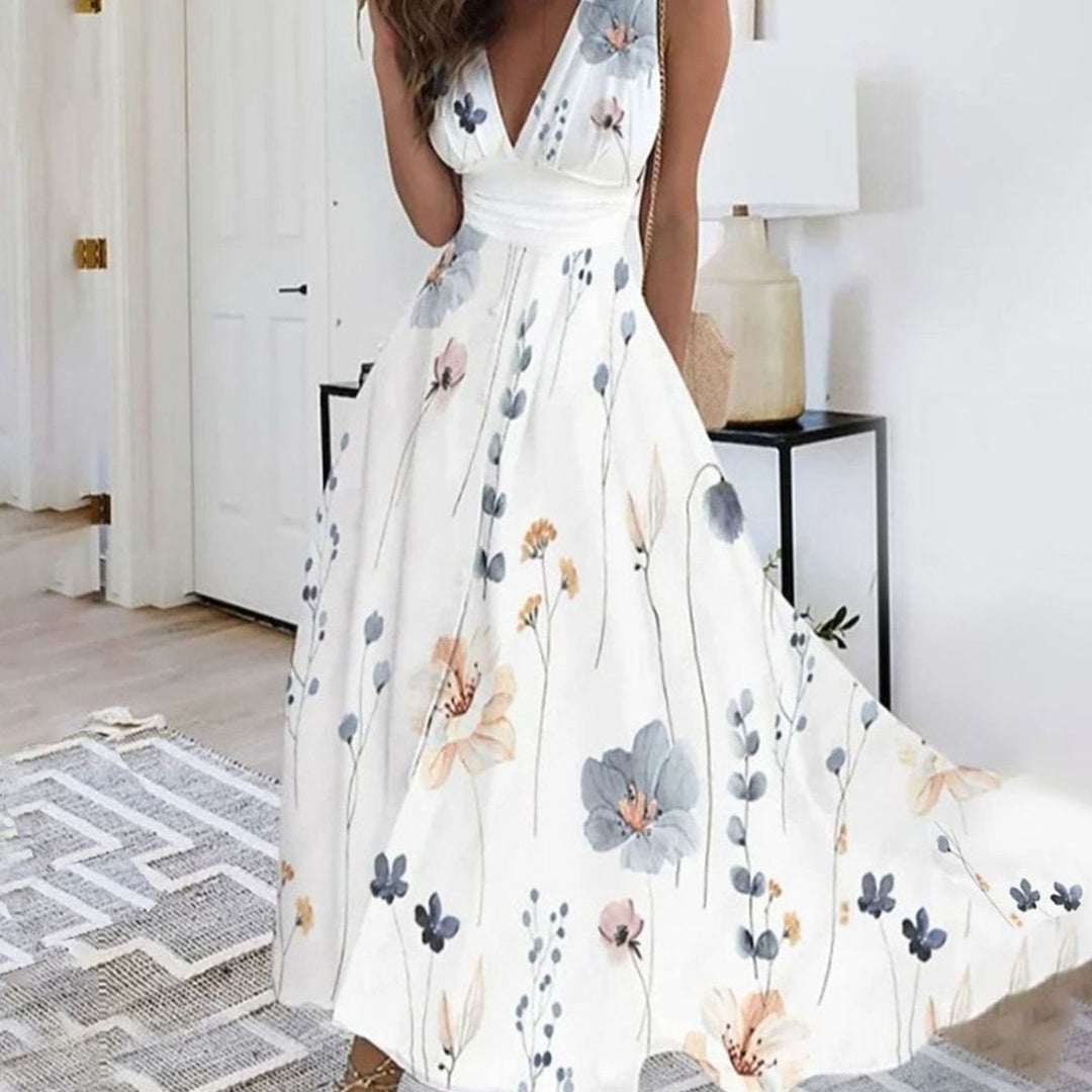 Women's Sleeveless V-Neck Floral Maxi Dress - Flower 3