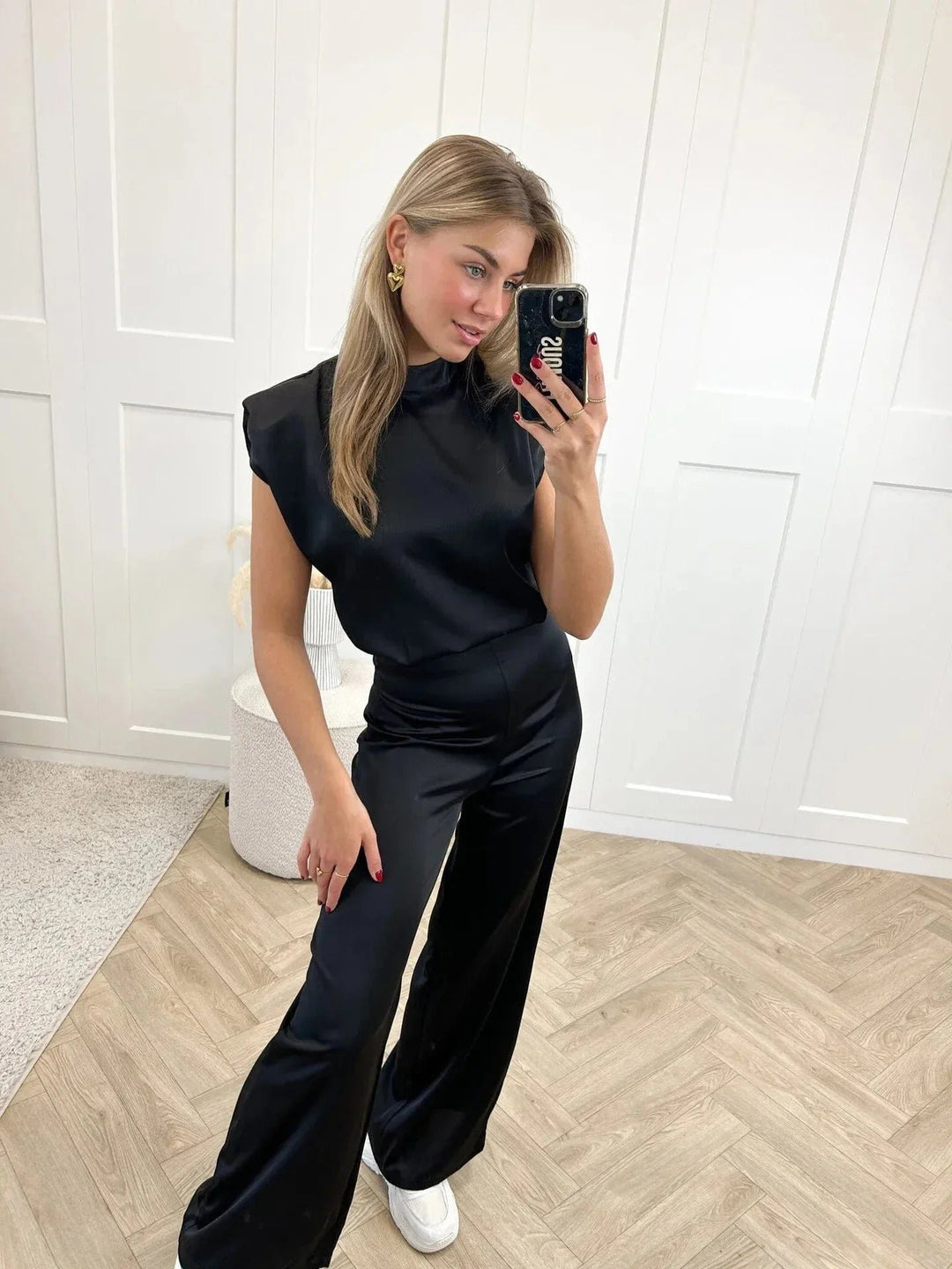 Women's Sleeveless Wide-Leg Satin Open-Back Jumpsuit
